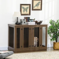 PawHut Furniture Style Dog Crate with Removable Divider, Dog Crate Side End Table Indoor with Double Doors, for Small to Large Dogs, 47" x 23.5" x 35", Walnut(m-10)