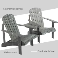 Outsunny Double Wooden Adirondack Chair Muskoka Chair with Middle Table, Outdoor Patio Porch Tete-A-Tete Bench Two Seater w/ Umbrella Hole, Grey(m-5)