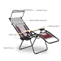Outsunny Padded Zero Gravity Lounge Chair, Anti-Gravity Recliner Lounger Lawn Chair w/ Headrest, Side Tray, Outdoor Oxford Fabric, Supports 264 LBS, Red(m-8)