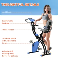 Soozier 3 in 1 Folding Exercise Bike, Foldable Stationary Bike with 8-Level Magnetic Resistance, Adjustable Seat, Blue(m-10)