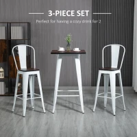 HOMCOM 3 Piece Industrial Dining Table Set, Bar Height Bar Table and Chairs Set with Footrests for Bistro, Pub, White and Brown(m-4)
