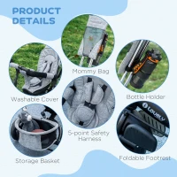 Qaba 6 in 1 Tricycle for Toddler 1-5 Years with Parent-Push Handle, Grey(m-7)
