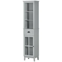 kleankin Slim Bathroom Storage Cabinet Door & Shelves Linen Tower, Gray(m-11)