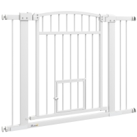 PawHut 30"-41" Extra Wide Walk Through Dog Gate w/ Cat Door, 3-Inch & 5.5-Inch Extension Kits, 30" High