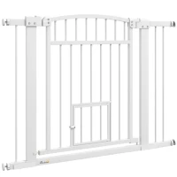 PawHut 30"-41" Extra Wide Walk Through Dog Gate w/ Cat Door, 3-Inch & 5.5-Inch Extension Kits, 30" High(m-1)