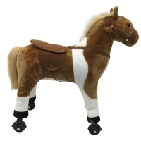 Qaba Kids Plush Ride On Toy Walking Horse with Wheels and Realistic Sounds, 30"H, Brown(m-7)