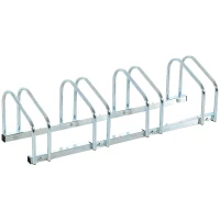 Soozier 4-Bike Bicycle Floor Parking Rack Cycling Storage Stand Garage Organizer for Indoor and Outdoor Use Silver(m-2)