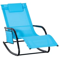 Outsunny Outdoor Rocking Chair, Chaise Lounge Pool Chair for Sun Tanning, Sunbathing, a Rocker with Side Pocket, Armrests & Pillow for Patio, Lawn, Beach, Blue(m-1)