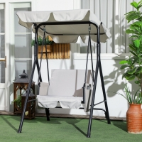 Outsunny 1-Seat Outdoor Porch Swing Patio Swing with Adjustable Canopy, Removable Seat and Back Cushion for Garden, Poolside