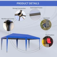 Outsunny 10' x 19.2' Outdoor Gazebo Pop Up Canopy Party Tent with Carrying Bag, Blue(m-5)