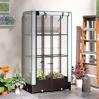 Outsunny Raised Garden Bed Kit with Trellis, Raised Flower Bed with PE Cover and Zipper Door, 31.5 x 15.7 x 48.8 inch, Brown(m-8)