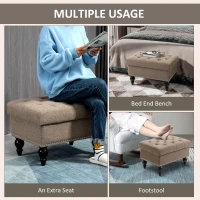 HOMCOM Ottoman with Storage for Living Room, 25" Storage Ottoman with Removable Lid, Button-Tufted Fabric Bench for Footrest and Seat with Wood Legs, Brown(m-6)