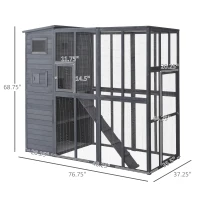 PawHut Wooden Outdoor Catio with Platforms, Asphalt Roof, Ramps, Gray(m-3)