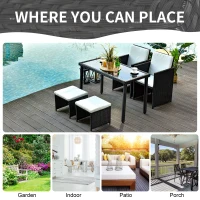 Outsunny 5pc Rattan Wicker Dining Set Outdoor Sofa Table Ottoman Set Space Saving Patio Furniture with Cushion, Black(m-7)