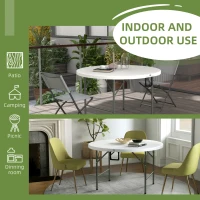 Outsunny Φ48" Folding Patio Table, Outdoor HDPE Picnic Table, Card Table for 6, Round Folding Banquet with Metal Frame, White(m-7)