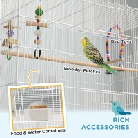 PawHut 52" Bird Cage with Rolling Stand, Toys, for Budgies Canaries White(m-5)