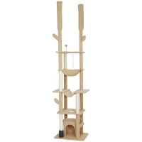 PawHut 89"-100" Floor to Ceiling Cat Tree Cat Tower for Large Cats w/ Scratching Posts, Grooming Brush Post, Cat Condo, Brown(m-2)