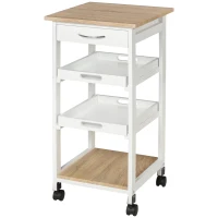 HOMCOM Bar Cart, 4-Tier Kitchen Cart with Removable Serving Tray, Kitchen Shelves on Wheels with Drawer for Dining Room, Living Room, White(m-11)