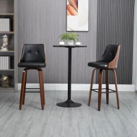 HOMCOM Bar Height Bar Stools Set of 2 PU Leather Upholstered Swivel Barstools with Solid Wood Legs Footrest and Tufted Back, Black(m-8)