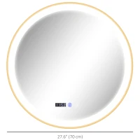 HOMCOM 28" Round Bathroom Mirror with LED Lights, Wall Mounted Vanity Mirror with Anti-Fog Pad, Time and Temp Display, Gold(m-3)