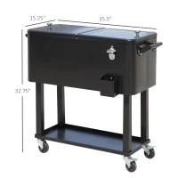 Outsunny 80 QT Rolling Cooling Bins Ice Chest on Wheels Outdoor Stand Up Drink Cooler Cart for Party, Black(m-3)
