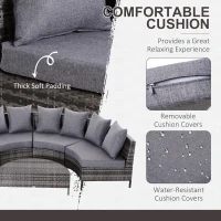 Outsunny 5PC Patio Furniture Set Outdoor Garden Rattan Wicker Sofa Cushioned Half-Moon Seat Deck with Pillow, Table, Grey(m-5)