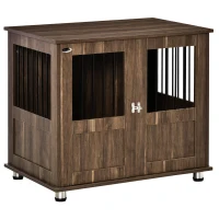 PawHut Dog Crate Furniture, Wooden End Table Furniture with Lockable Magnetic Doors, Small & Medium Size Pet Kennel Indoor Animal Cage, Brown(m-1)