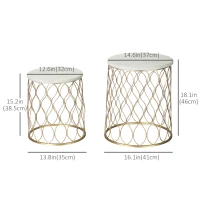 Outsunny Set of 2 Patio Round Nesting Coffee Table Set, Outdoor Stacking End Side Table with Metal Frame for Garden, Balcony, Backyard, Gold(m-3)