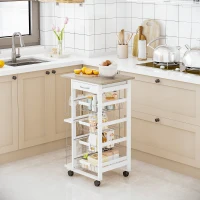 HOMCOM Rolling Kitchen Cart, Utility Storage Cart with 4 Baskets, Drawer, Side Racks, Wheels for Dining Room, Natural and White(m-8)