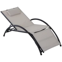 Outsunny Outdoor Lounge Chair with Breathable Mesh Fabric Seat, 5-Level Adjustable Reclining Chair with Aluminum Frame, Headrest Pillow, Adjustable Footrest, Beige(m-2)