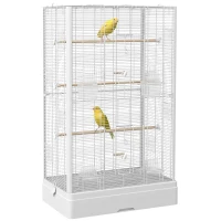 PawHut 39" Bird Cage for Budgie Finches Canaries Love Birds with Wooden Stands, Slide-Out Tray, Handles, Food Containers, White(m-11)
