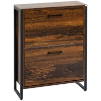 HOMCOM Shoe Cabinet with 2 Flip Doors, Slim 2-Drawer Shoe Cupboard with Divider and Open Compartment for 12 Pairs of Shoes, Entryway Storage Unit, Rustic Brown(m-11)