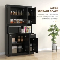 HOMCOM 71" Kitchen Pantry Cabinet, Storage Buffet with Hutch, Adjustable Shelves for Living Room, High Gloss Black(m-4)