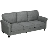 HOMCOM 3-Seater Sofa Couch, 81" Modern Upholstered Linen Fabric Sofa with Rubberwood Legs, Nailhead Trim and Rolled Arms for Living Room, Bedroom and Apartment, Grey(m-11)