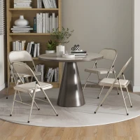 HOMCOM Set of 4 Metal Foldable Chairs, Linen Fabric Padded Folding Chairs with Cushion Seat and Open Back for Indoor, Beige(m-7)