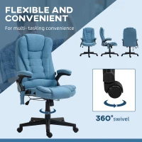 Vinsetto 6 Point Vibrating Massage Office Chair with Heat, Linen High Back Massage Desk Chair w/ Reclining Backrest, Light Blue(m-8)