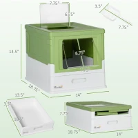 PawHut Fully Enclosed Cat Litter Box with Front Entry, Top Exit, Yellowish Green(m-3)