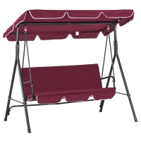 Outsunny 3-Seater Outdoor Porch Swing with Adjustable Canopy, Patio Swing Chair for Garden, Poolside, Backyard, Wine Red(m-11)