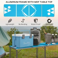 Outsunny Aluminum Camping Table with Adjustable Legs, 8ft Folding Picnic Table for Travel, BBQ, Beach or Hiking, Blue & White(m-6)