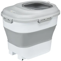 PawHut 6-30lb Dog Food Storage Container Collapsible Design with Airtight Lids, Rolling Wheels, Cup, Bowl, Spoon, Grey(m-2)