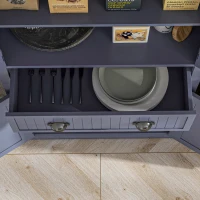 HOMCOM 72" Kitchen Pantry Storage Cabinet, Cupboard w/ 4 Doors and 3 Adjustable Shelves, Large Central Drawer, Navy Blue(m-8)