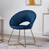 HOMCOM Modern Accent Velvet Chair Open Curved Mid-Back Upholstered Vanity Chair with Gold Plating Metal Legs for Living Room/Office/Reception Blue(m-2)