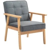 HOMCOM Modern Accent Chair with Button Tufted Back, Line-feel Fabric Armchair with Solid Wood Frame for Bedroom, Grey(m-2)
