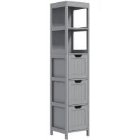 kleankin Narrow Bathroom Cabinet with 3 Drawers and 2 Tier Shelf, Tall Cupboard Freestanding Linen Tower, Grey(m-11)