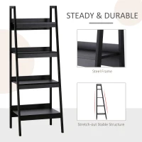 HOMCOM Set of 2, 4 Tier Ladder Shelf Bookcase, Multi-Use Display Rack, Storage Shelving Unit Display Stand, Flower Plant Stand, Home Office Furniture, Black(m-5)