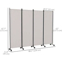 Outsunny Folding Room Divider with Castor Wheels, Rolling Privacy Screen for Patio Backyard Pool Hot Tub, 5.6ft Tall(m-3)