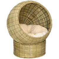 PawHut Handwoven Elevated Cat Bed with Soft Cushion & Cat Egg Chair Shape, Cat Basket Bed Kitty House with Stand, Raised Wicker Cat Bed for Indoor Cats, 23.5" H, Yellow(m-1)