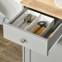 HOMCOM Kitchen Storage Cabinet, Sideboard Floor Cupboard with Solid Wood Top, Adjustable Shelf, and 3 Drawers, Gray(m-8)