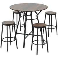 HOMCOM 5-Piece Bar Table and Chairs Set, Space Saving Dining Table with 4 Stools for Pub & Kitchen, Dark Brown(m-2)