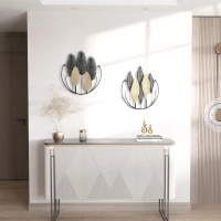 HOMCOM 3D Metal Wall Art Set of 2 Modern Leaves Hanging Wall Sculpture Home Decor for Living Room Bedroom Kitchen 16"x18", Black Yellow(m-8)